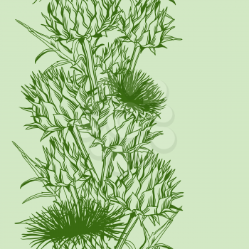 Seamless pattern with onopordum acanthium. Scottish thistle.