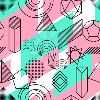 Seamless pattern with abstract geometric shapes. Line art background.