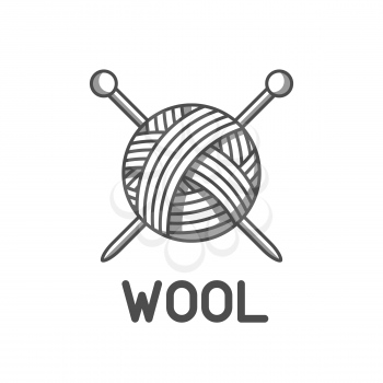 Wool emblem with with ball of yarn and knitting needles. Label for hand made, knitting or tailor shop.