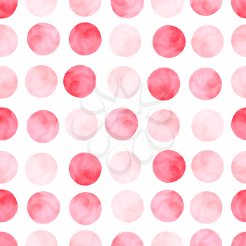 Aquarelle pink seamless pattern with dots and circles.