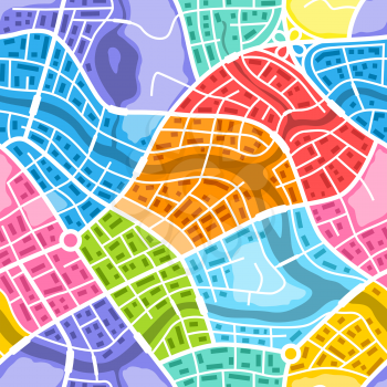 Abstract city map seamless pattern. Color plan of town districts.