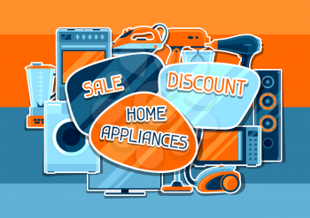 Sale background with home appliances. Household items for shopping and advertising flyer.