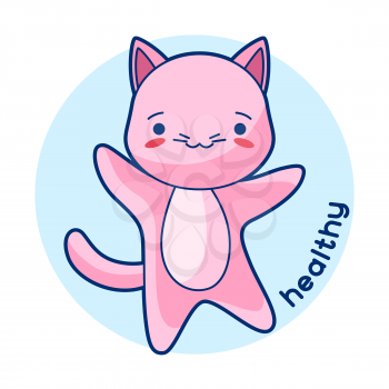 Healthy happy cute kitten. Illustration of kawaii cat.