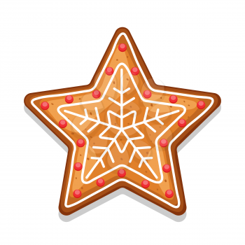 Gingerbread cookies star. Illustration of Merry Christmas sweets.