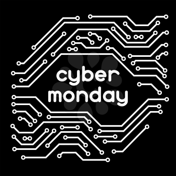 Cyber monday sale background. Online shopping and marketing advertising concept. Pattern of microchip elements.