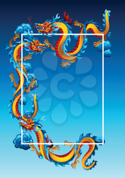 Background with Chinese dragons. Traditional China symbol. Asian mythological color animals.