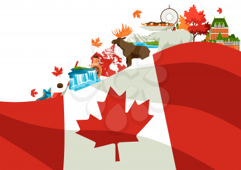 Canada background design. Canadian traditional symbols and attractions.