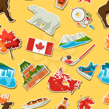 Canada sticker seamless pattern. Canadian traditional symbols and attractions.