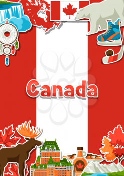 Canada sticker background design. Canadian traditional symbols and attractions.