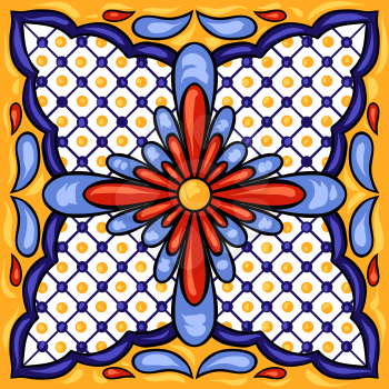 Mexican talavera ceramic tile pattern. Ethnic folk ornament. Italian pottery, portuguese azulejo or spanish majolica.