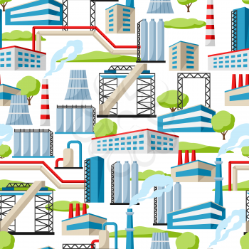 Industrial factory seamless pattern. Manufacture building illustration in flat style.