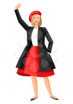 Illustration of Frenchwoman. The girl waved her hand.