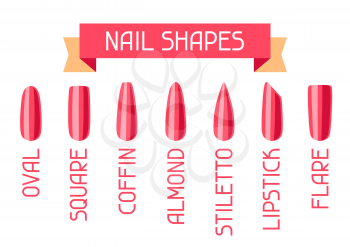Acrylic nail shapes set. Various types of manicure.