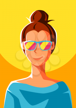 Cute girl in sunglasses. Illustration of young woman character.