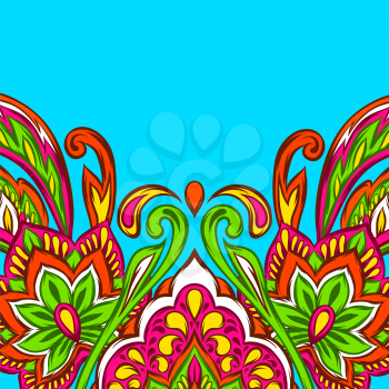 Indian ethnic background pattern. Ethnic folk ornament. Hand drawn lotus flower and paisley.
