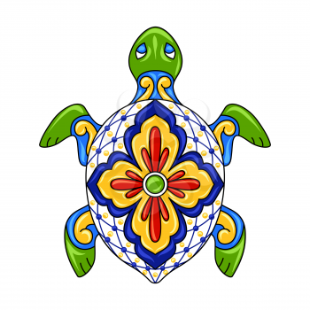 Mexican ornamental turtle. Traditional decorative object. Talavera ceramic pattern. Ethnic folk ornament.