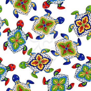 Mexican seamless pattern with turtles. Traditional decorative objects. Talavera ornamental ceramic. Ethnic folk ornament.