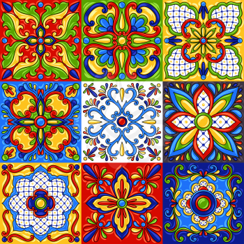 Mexican talavera ceramic tile seamless pattern. Ethnic folk ornament. Italian pottery, portuguese azulejo or spanish majolica.