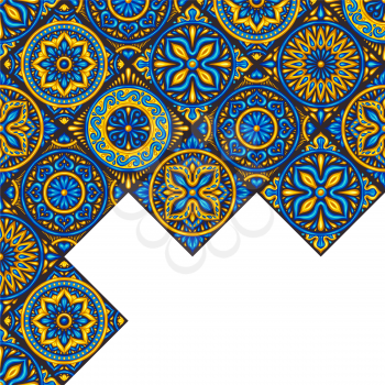 Moroccan ceramic tile background. Ethnic floral motifs. Mediterranean traditional folk ornament. Portuguese azulejo, mexican talavera or spanish majolica.