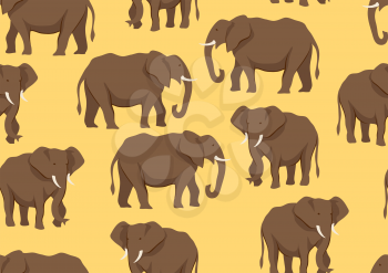 Seamless pattern with of elephants. Wild African savanna animals on white background.