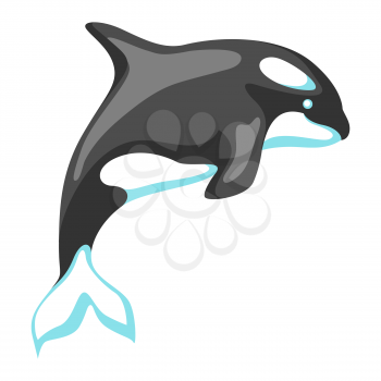 Black and white whale killer. Stylized illustration, icon or emblem.