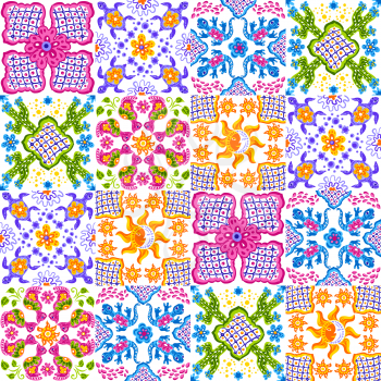 Mexican talavera ceramic tile pattern. Cute naive art items. Ethnic folk ornament.