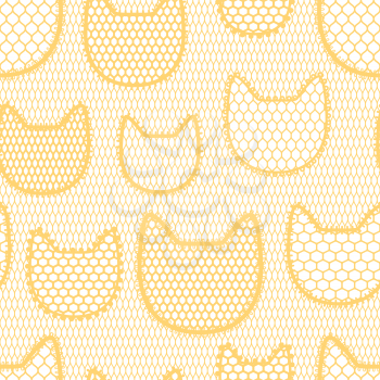 Seamless lace pattern with cats. Vintage fashion textile.