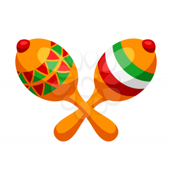 Illustration of two mexican decorated maracas. Traditional musical instrument.