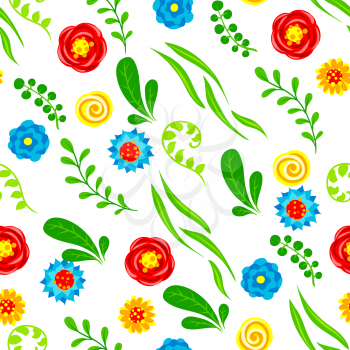 Seamless pattern with summer flowers. Beautiful decorative natural plants, buds and leaves.