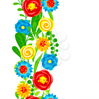 Seamless pattern with summer flowers. Beautiful decorative natural plants, buds and leaves.