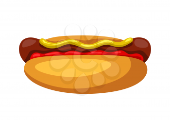 Illustration of stylized hot dog. Fast food meal. Isolated on white background.