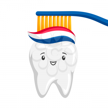 Illustration of smiling tooth brushing paste. Children dentistry happy character. Kawaii facial expression.