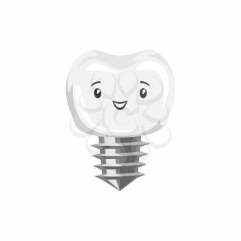 Illustration of ssmiling tooth implant. Children dentistry happy character. Kawaii facial expression.