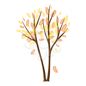 Autumn stylized tree with falling leaves. Natural decorative illustration.