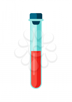 Test tube with blood icon in flat style. Medical illustration isolated on white background.
