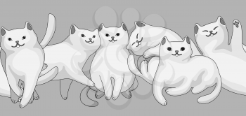 Seamless pattern with cartoon white cats. Cute pets stylized background.
