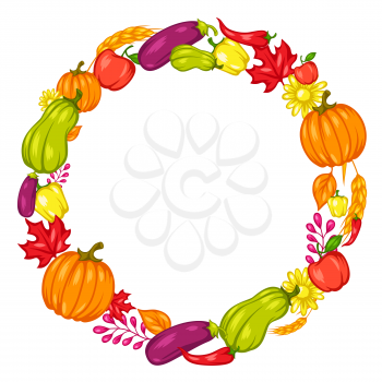Harvest frame with fruits and vegetables. Autumn seasonal illustration.