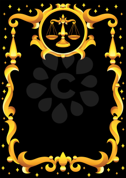 Libra zodiac sign with golden frame. Horoscope symbol. Stylized astrological illustration.