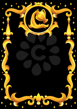 Aquarius zodiac sign with golden frame. Horoscope symbol. Stylized astrological illustration.