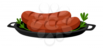 Fried sausages on the pan. Illustration for Oktoberfest.