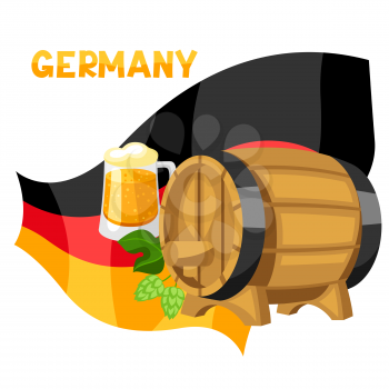 Illustration of beer and barrel on flag of Germany.
