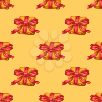 Seamless pattern with gift boxes. Stylized hand drawn background in retro style.