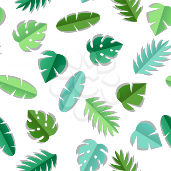 Seamless pattern with paper palm leaves. Decorative image of tropical foliage and plants.