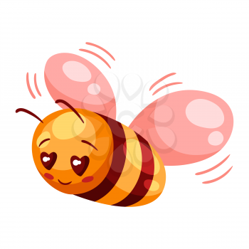 Illustration of cute bee in love. Valentine Day symbol. Kawaii character with eyes hearts.