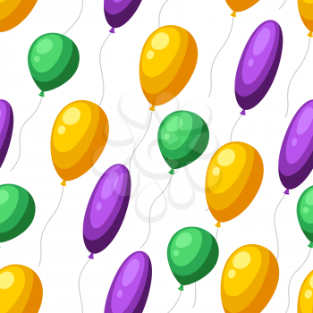 Seamless pattern with baloons in Mardi Gras colors. Carnival background for traditional holiday or festival.