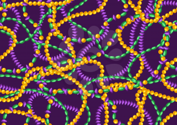 Seamless pattern with beads in Mardi Gras colors. Carnival background for traditional holiday or festival.