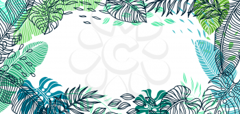 Background with palm leaves. Decorative image of tropical foliage and plants.