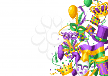 Mardi Gras party greeting or invitation card. Carnival background for traditional holiday or festival.