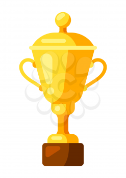Icon of gold cup in flat style. Illustration isolated on white background.