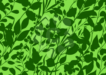 Seamless pattern of sprigs with green leaves. Decorative natural plants.